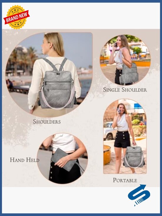 Waterproof PU Leather Backpack Purse, Anti-Theft Fashion Multipurpose Shoulder main image 5